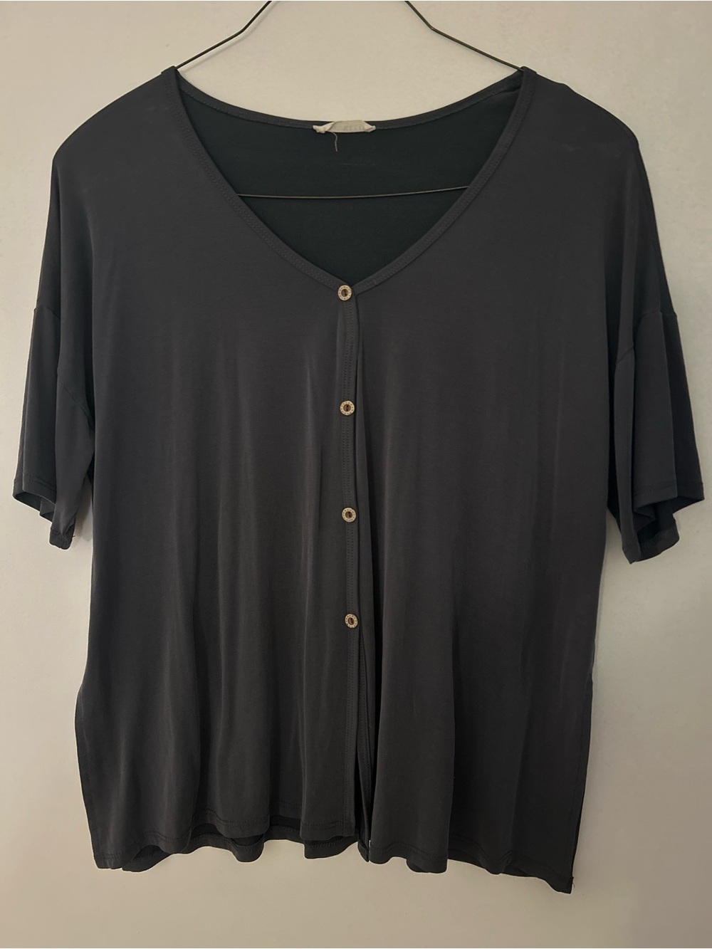 Promesa Black V-Neck Button Front Short Sleeve Top